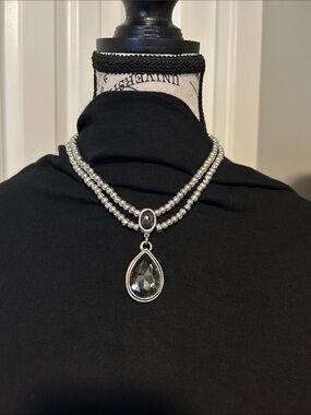NWT Silver Plated Smoky Gemstone Drop Necklace